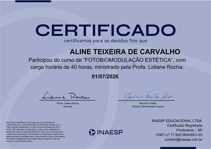 Certificado de Fotobiomodulação Estética
