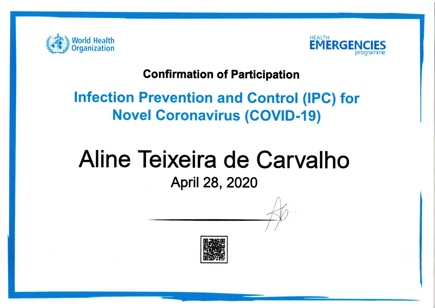 Confirmation of Participation — Infection Prevention and Control (IPC) for COVID-19, World Health Organization