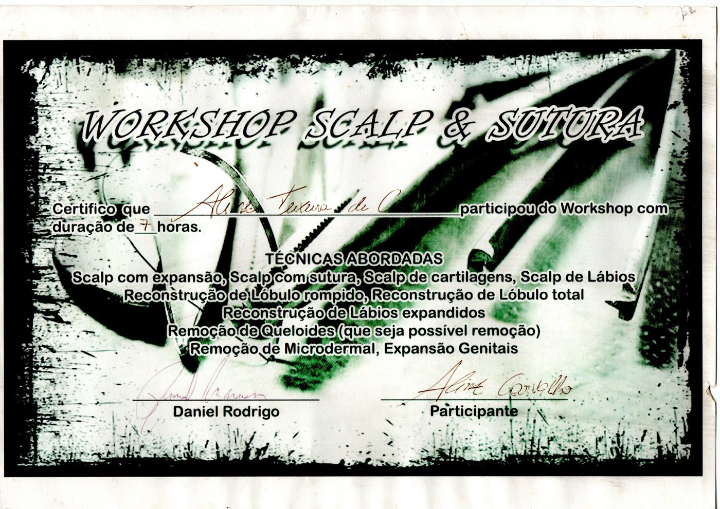 Certificado — Workshop Scalp & Sutura, 2015